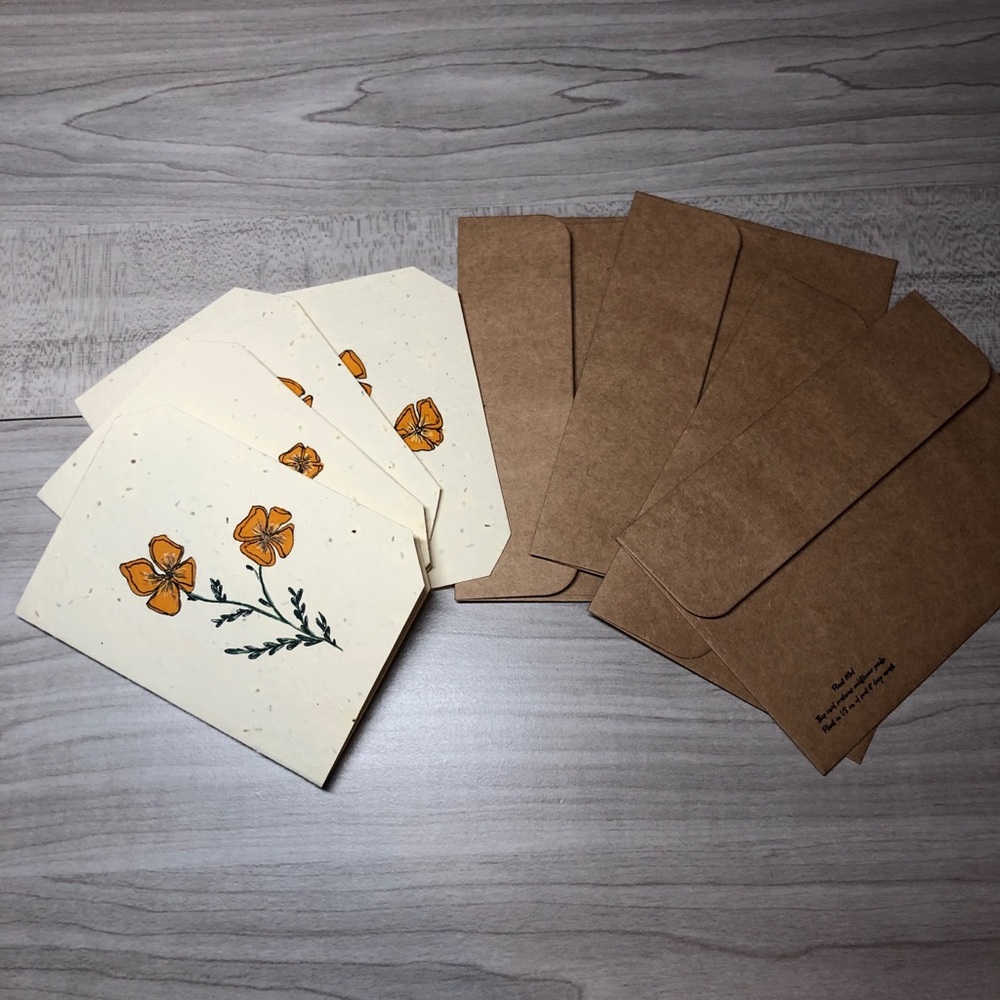 4 Plantable California Poppy greeting cards, plantable stationary set - Picture 6 of 8